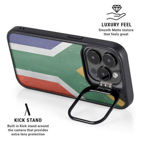 South Africa Flag Distressed iPhone 15 Pro Max Kickstand Case